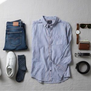 Bonobos Blue & Pink Striped Button Up Shirt Work Attire Standard Fit Preppy Top